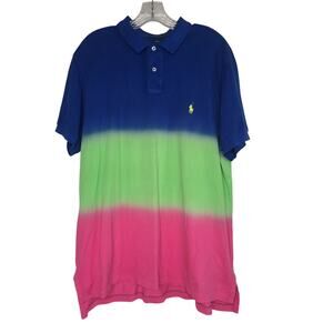 Polo Ralph Lauren Shirt XL Custom Fit Dip Dye Ombre Pony Tie Dye Preppy BluePink